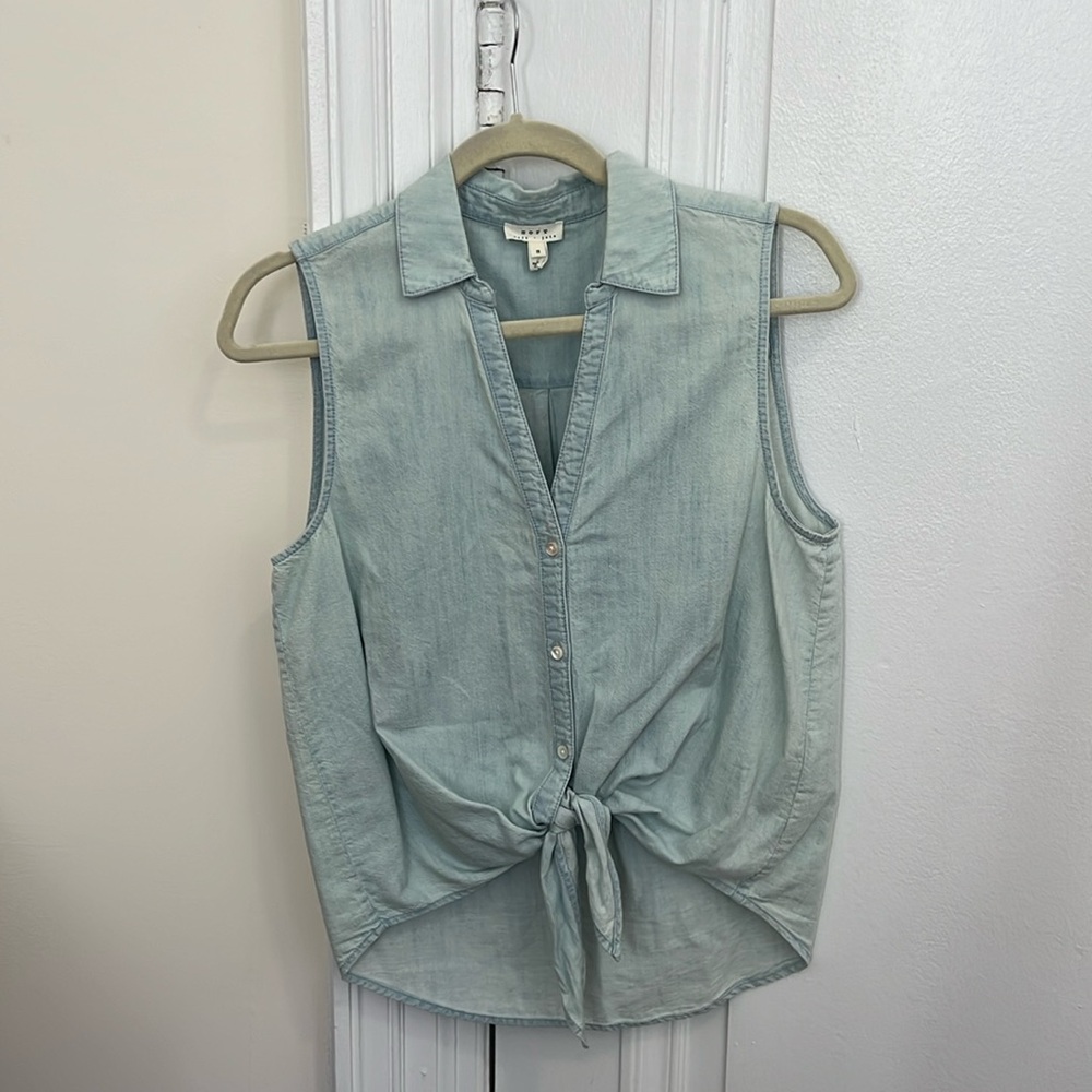 Jean button down tank with tie